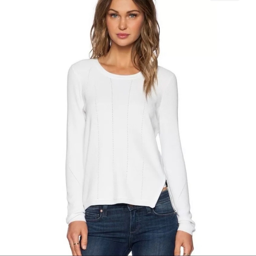 Vince Womens Sz XS White Viscose Sweater Ribbed Perforated Cut Out Side Zip
